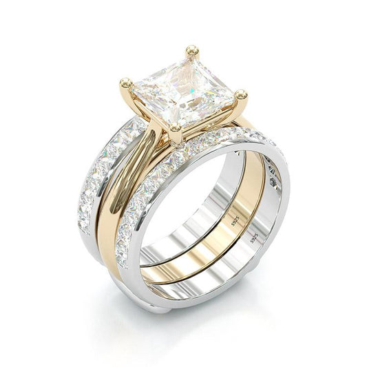 Bague de fiançailles en coupe princesse intemporelle – Or et argent sterling