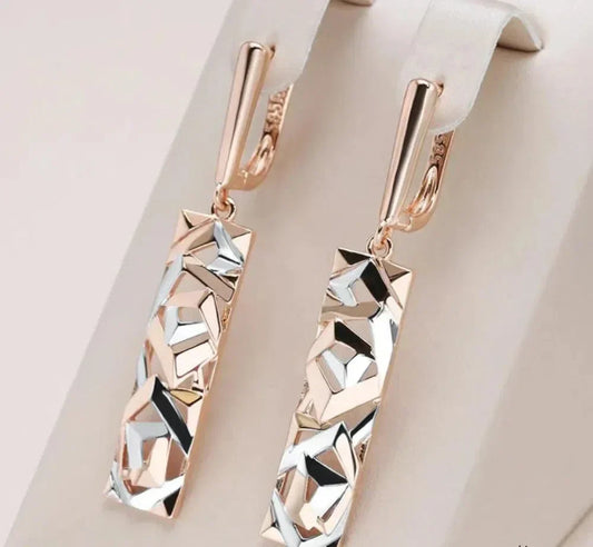 Boucles d'oreilles élégantes en or et argent rectangulaires