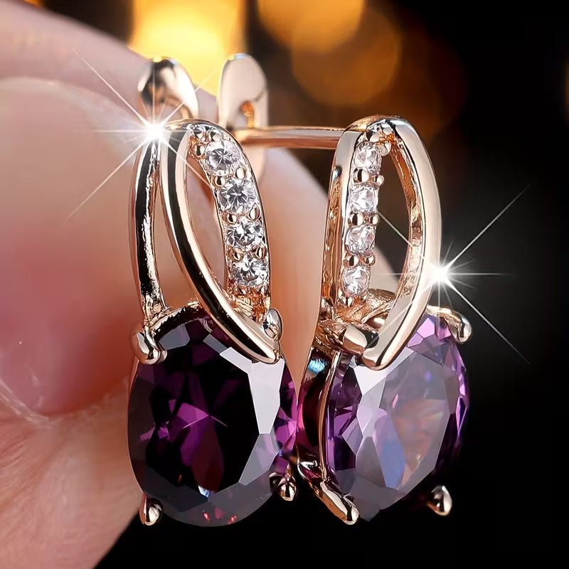 Boucles d'oreilles créoles en or et améthyste