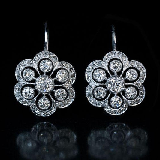 Boucles d'oreilles en cristal vintage Mandala en argent sterling