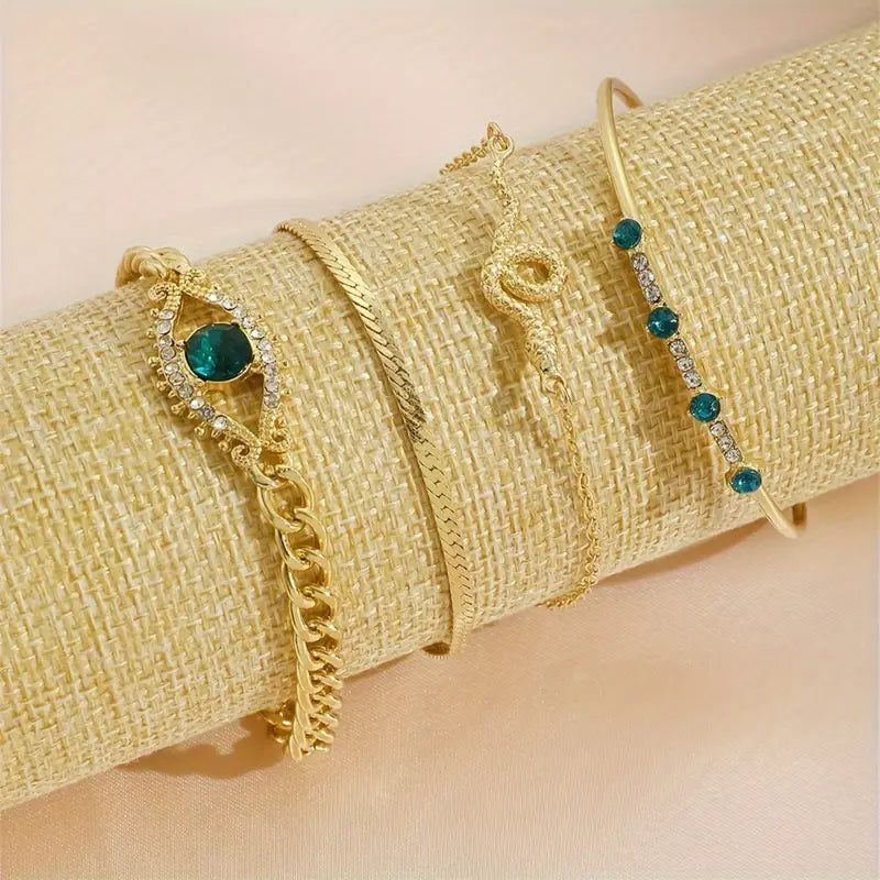 Ensemble de Bracelets Charms Émeraude en Or