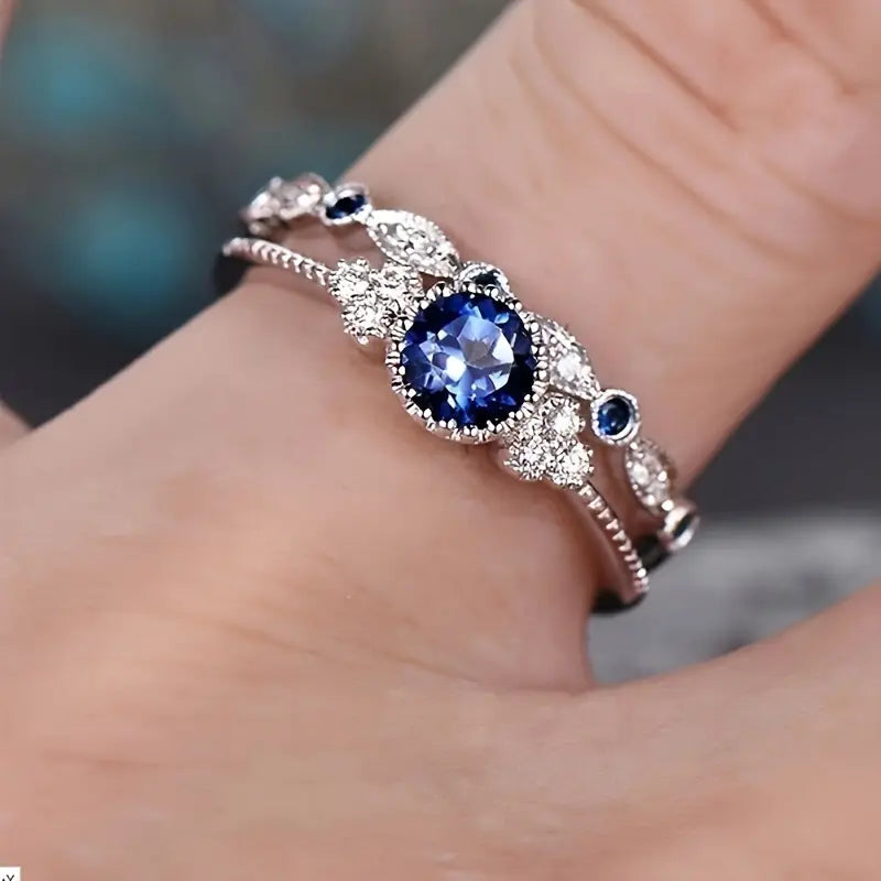 Bague Halo en Saphir Argenté