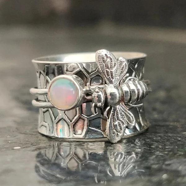 Bague spinner de méditation en pierre précieuse abeille