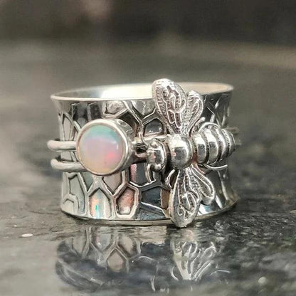 Bague spinner de méditation en pierre précieuse abeille