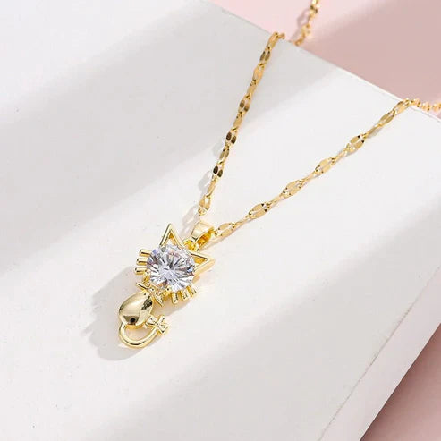 Collier de chat plaqué or avec zircon
