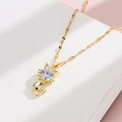 Collier de chat plaqué or avec zircon