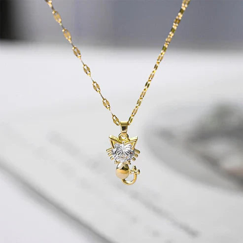 Collier de chat plaqué or avec zircon