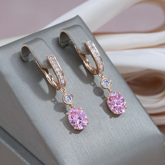 Boucles d'oreilles pendentifs en cristal rose en or