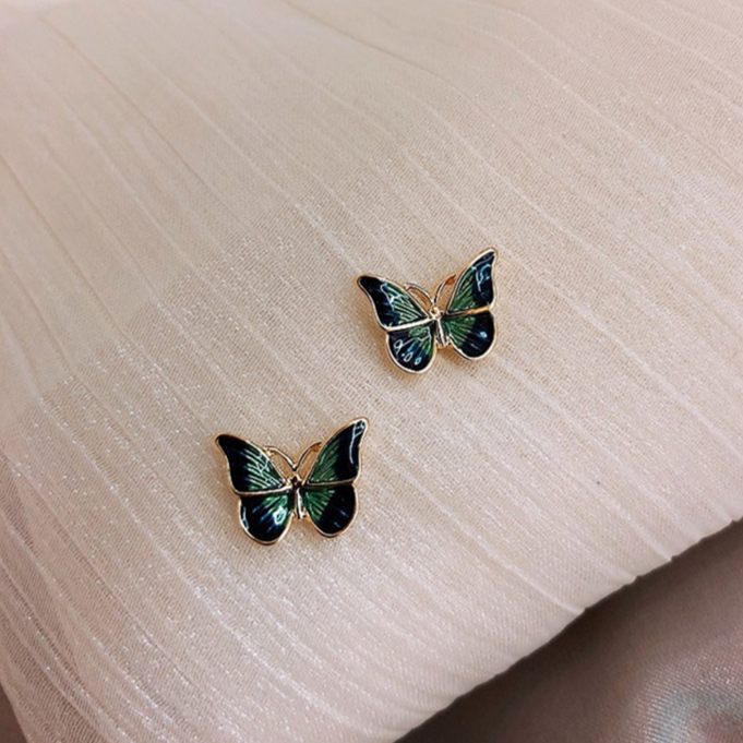 Boucles d'oreilles papillon peintes à la main en or
