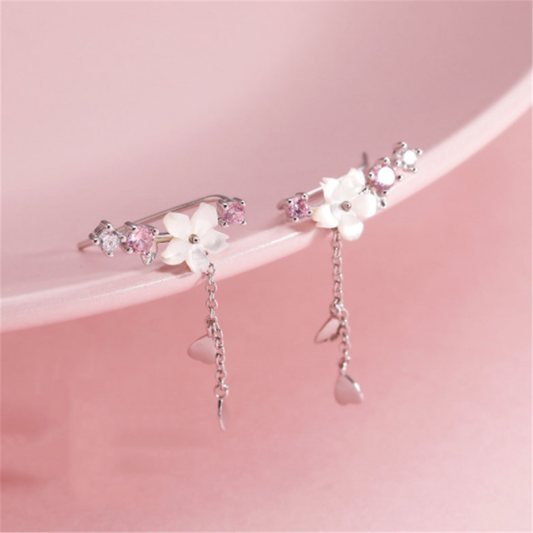 Boucles d'oreilles florales avec pierres roses en argent