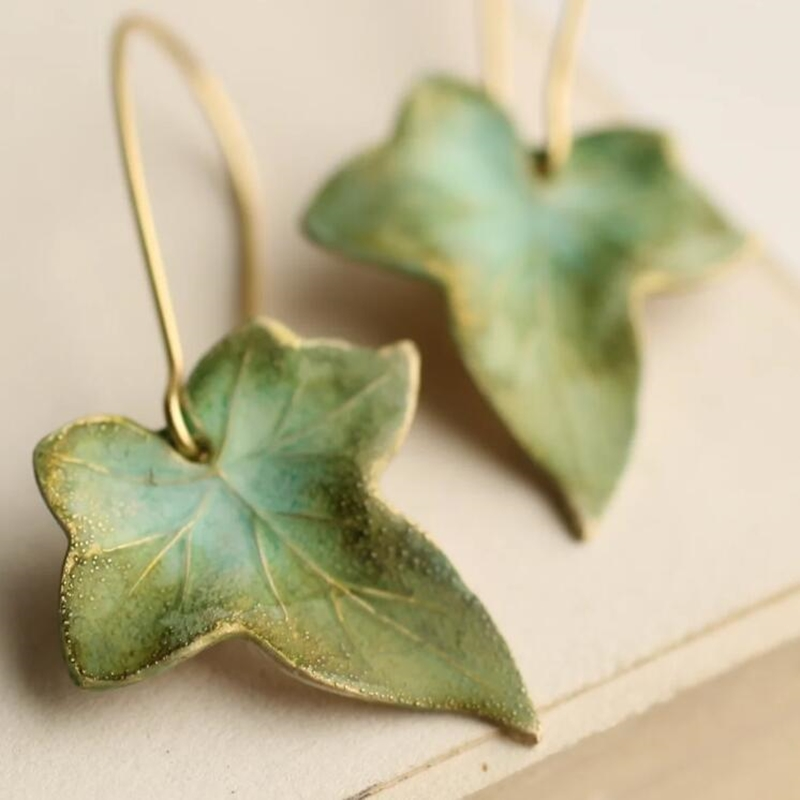 Boucles d'Oreilles Vintage Feuille Verte