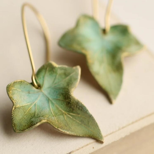 Boucles d'Oreilles Vintage Feuille Verte