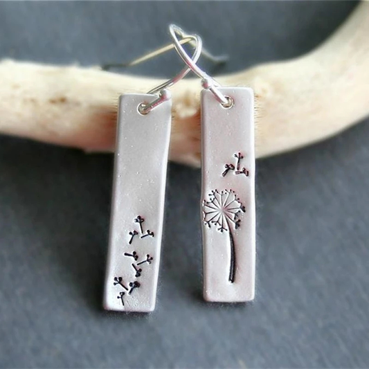 Boucles d'oreilles Rectangulaires Pissenlit en Argent