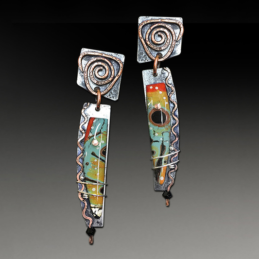 Boucles d'oreilles en argent ethnique avec émail multicolore