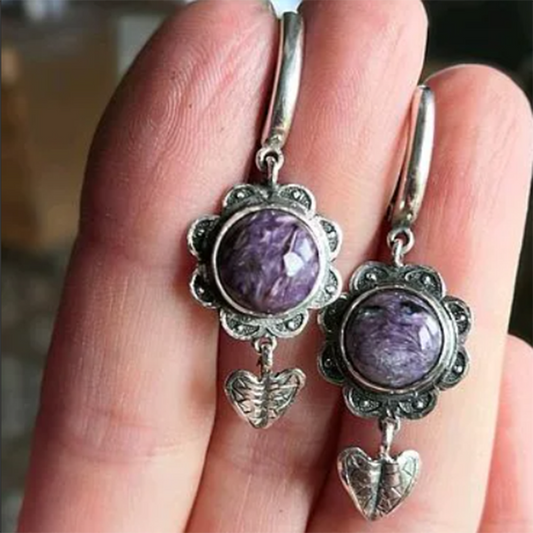 Boucles d'oreilles vintage avec pierres violettes