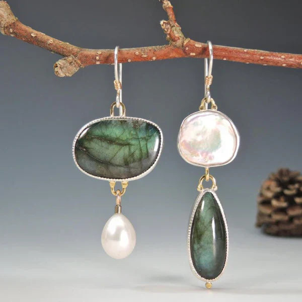 Boucles d'Oreilles Vintage en Pierre Naturelle en Argent