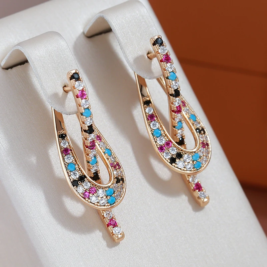 Boucles d'oreilles en zircone multicolore élégantes en or