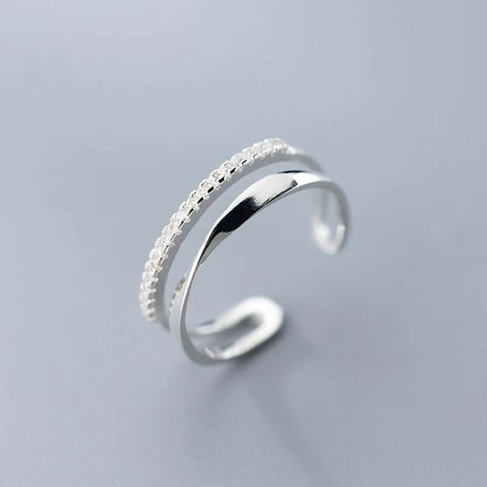 Bague en argent ajustable avec zirconias