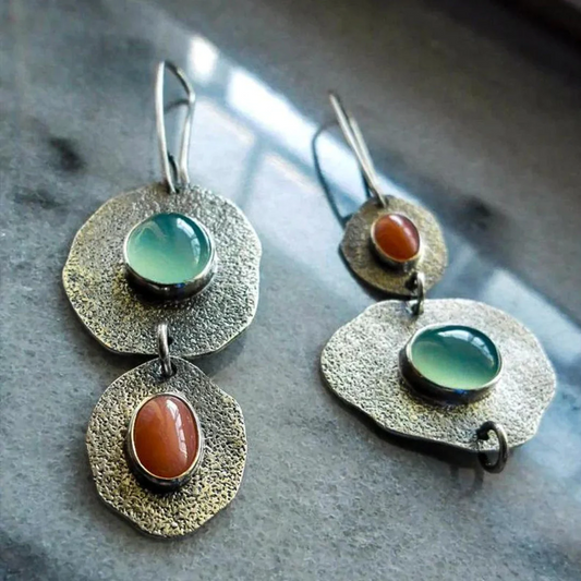 Boucles d'oreilles vintage plaquées argent avec pierre bleue et orange