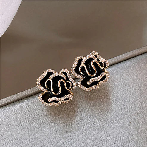 Boucles d'oreilles Lotus Noir Élégantes en Or