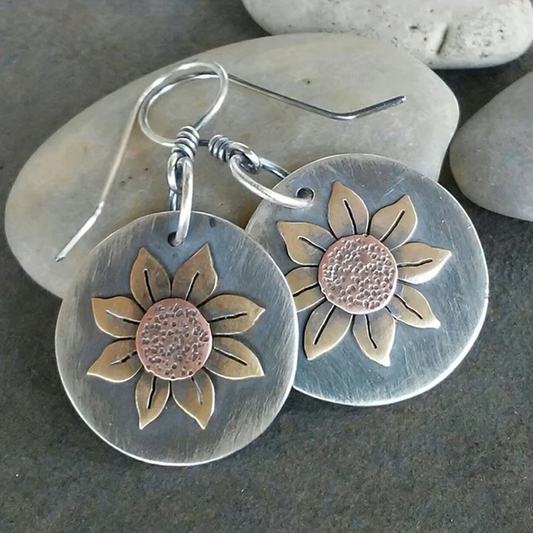 Boucles d'oreilles vintage en argent avec tournesol