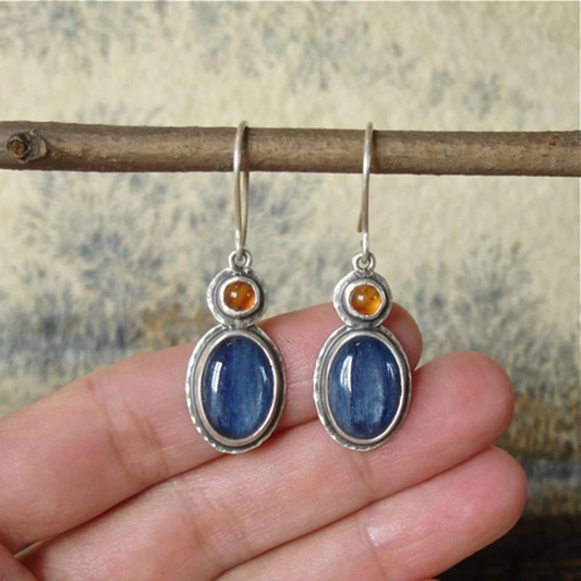 Boucles d'Oreilles Vintage en Cristal Bleu