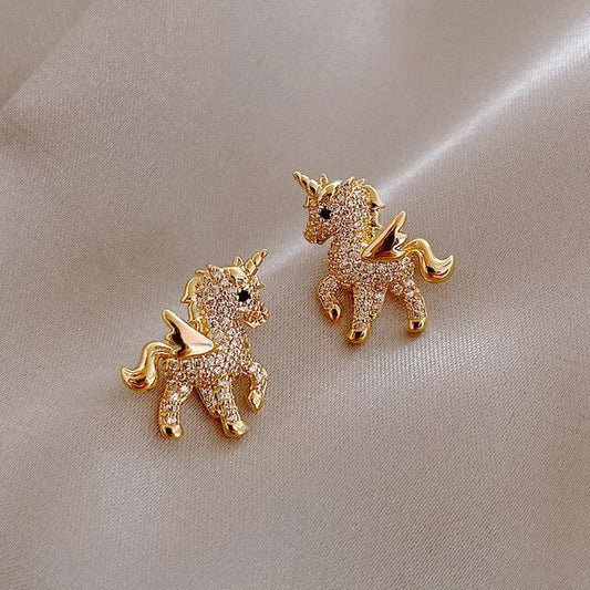 Boucles d'oreilles Licorne Dorée Étincelante