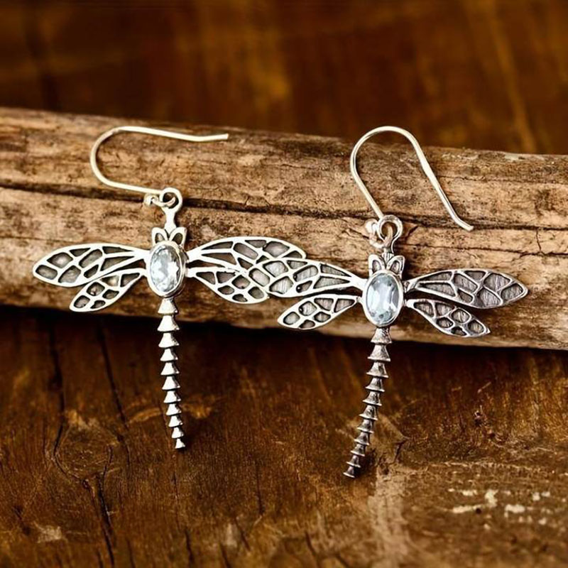 Boucles d'oreilles vintage libellule avec zirconia