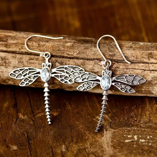 Boucles d'oreilles vintage libellule avec zirconia