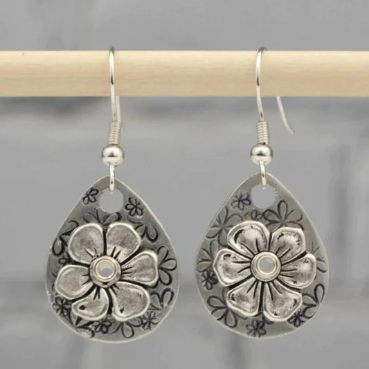 Boucles d'oreilles pendantes florales vintage en argent sterling