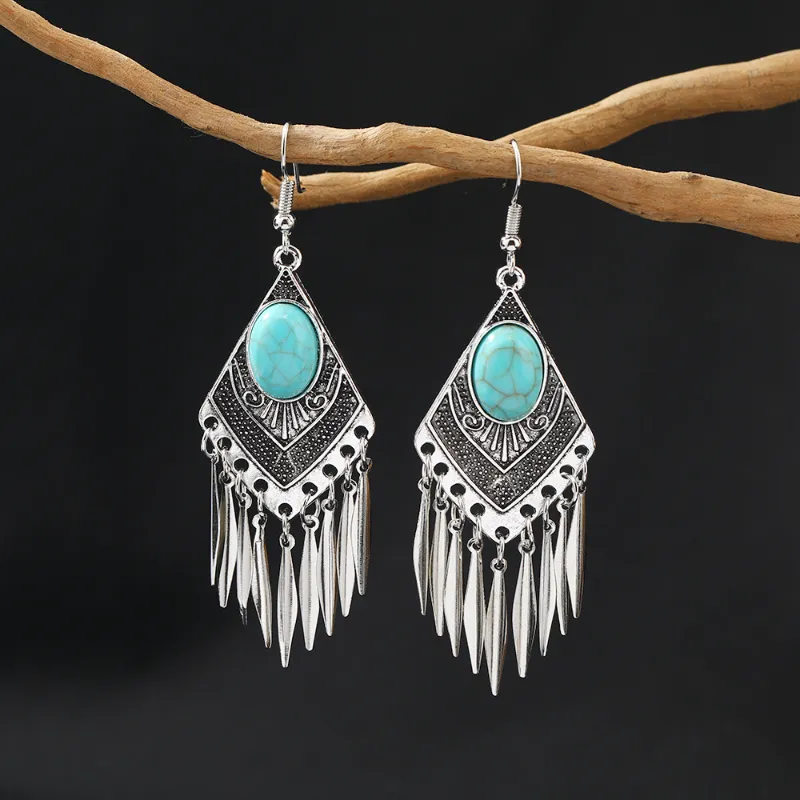 Boucles d'oreilles vintage en turquoise avec franges