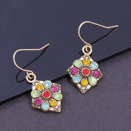 Boucles d'oreilles Mandala en cristal multicolore vintage