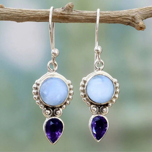 Boucles d'oreilles en pierre de lune bleue vintage