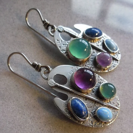 Boucles d'oreilles en panneau de peinture vintage multicolore