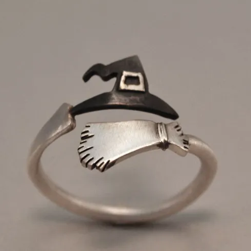 Bague en Argent Ajustable en Forme de Chapeau de Sorcière