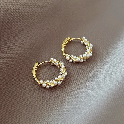 Boucles d'oreilles en perles rondes élégantes avec incrustations