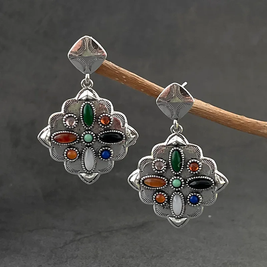 Boucles d'oreilles en argent avec pierres colorées vintage