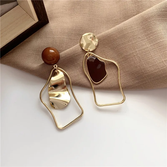 Boucles d'oreilles vintage en pierre brun doré