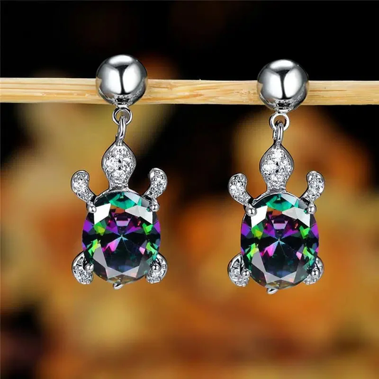 Boucles d'oreilles Tortue Élégantes avec Zirconia Multicolores