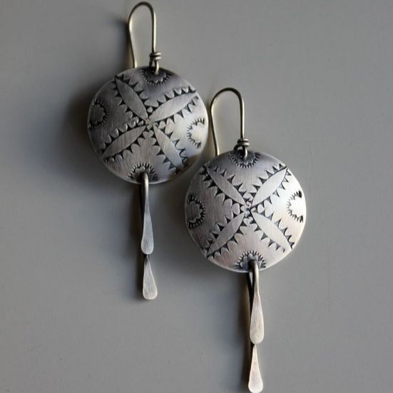 Boucles d'oreilles rondes en argent ethniques vintage
