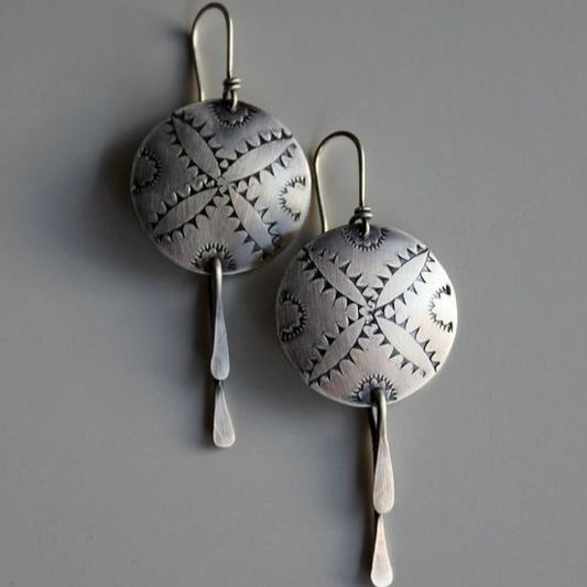 Boucles d'oreilles rondes en argent ethniques vintage