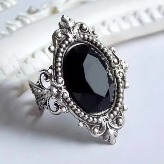 Bague en Pierre Noire Boho en Argent