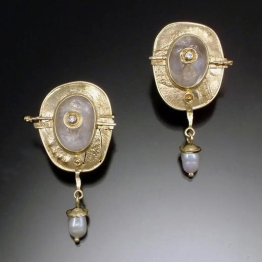 Boucles d'oreilles bohèmes avec perles en or