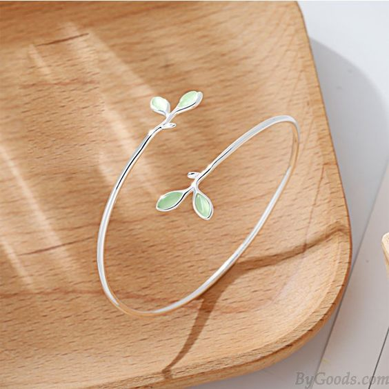 Bague Ouverte Feuille Verte