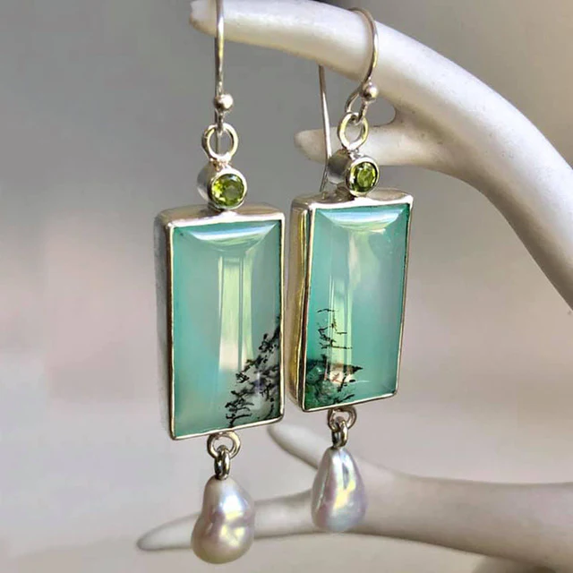 Boucles d'oreilles en perles avec émail vert