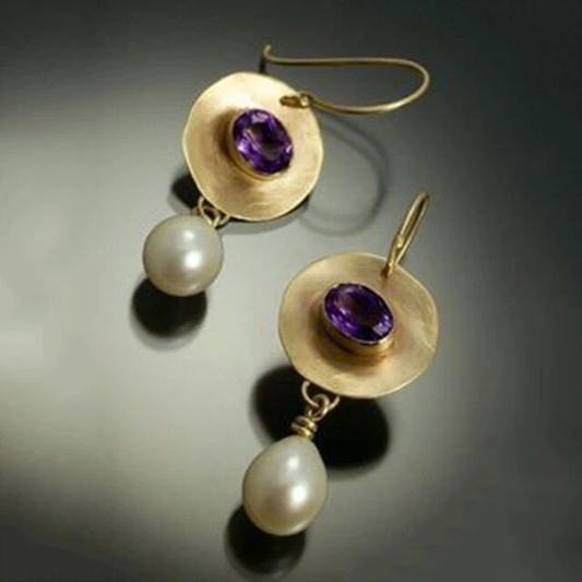 Boucles d'oreilles élégantes en perles et zirconia violet