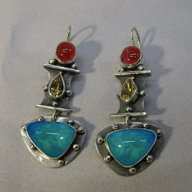 Boucles d'oreilles vintage en turquoise et argent