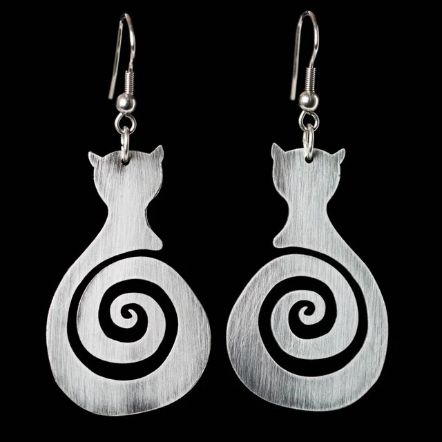Boucles d'oreilles en spirale vintage avec chat