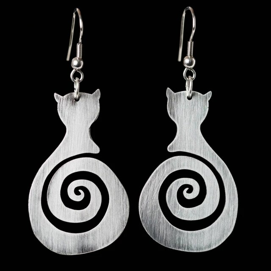 Boucles d'oreilles en spirale vintage avec chat