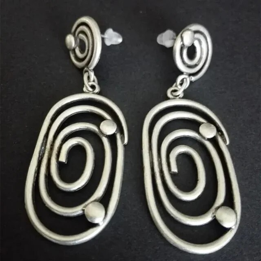 Boucles d'oreilles spirales vintage avec perles plaquées argent
